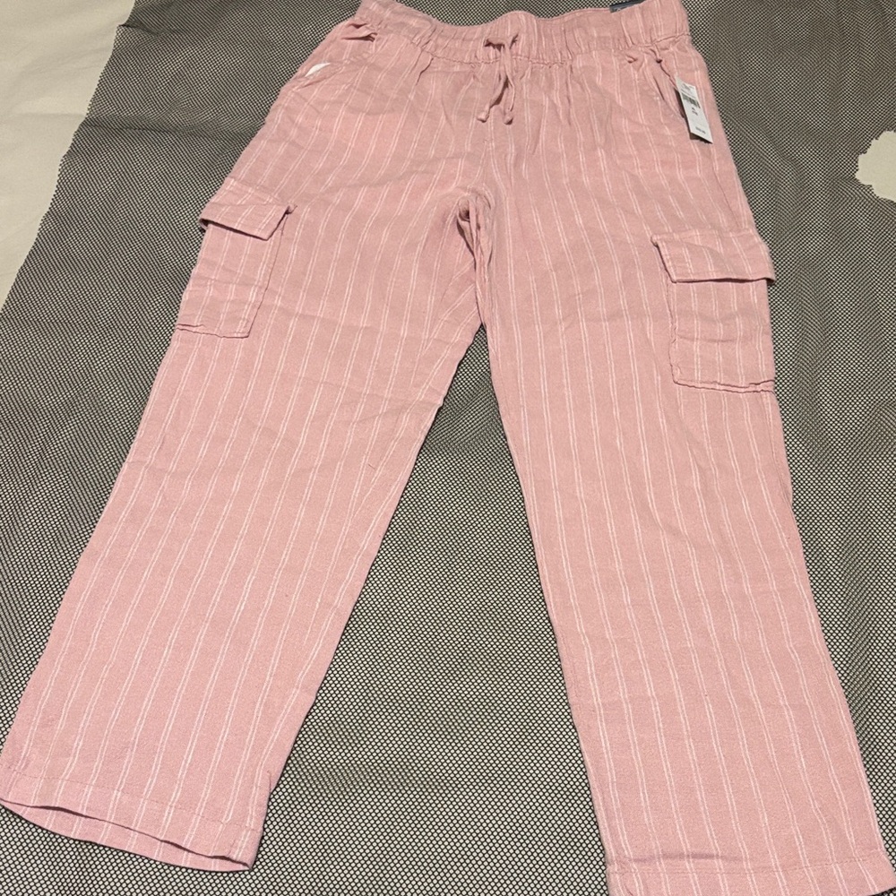 Gap Kids Pink Linen Striped Cargo Pants